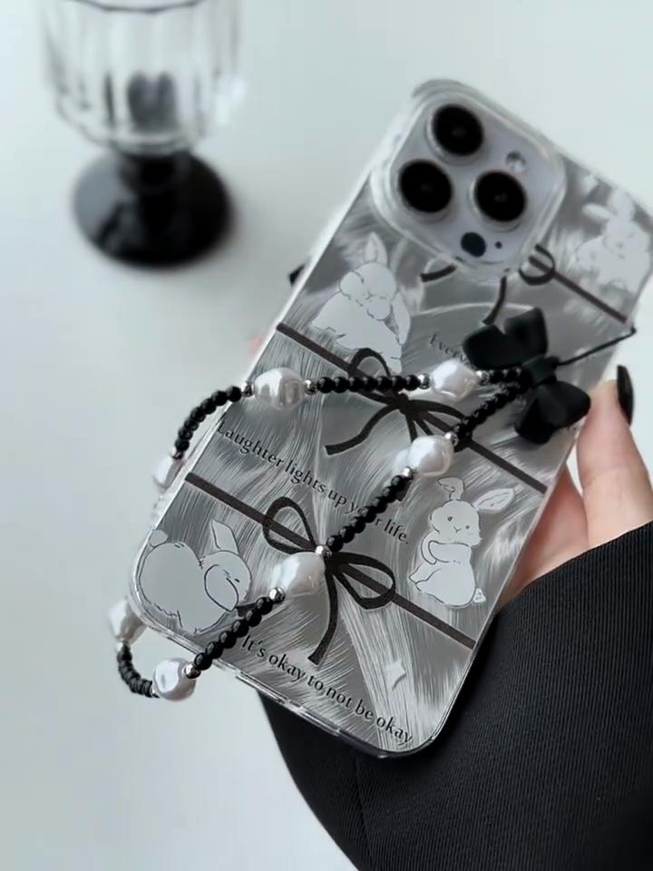 Capa de telefone com cordão de furo grande compatível e adequada para iPhone15 14 13 12 11promax xsmax xr 7 8plus Bow Bunny