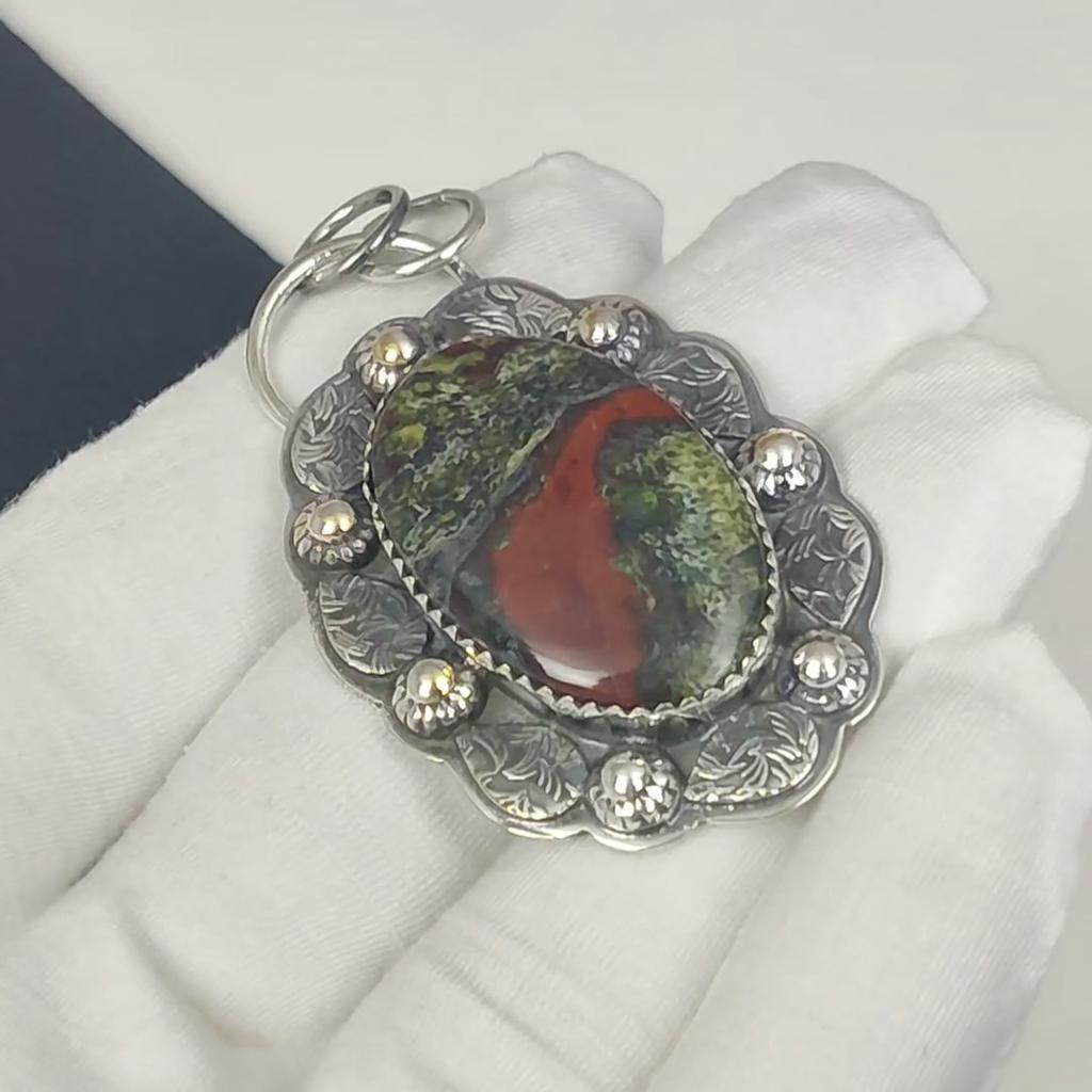 Natural Dragon Blood Jasper Gemstone Silver Pendant In 925 Sterling Silver- Handmade Design, Everyday Wear Jewelry, Unique Pendant Gift For Her