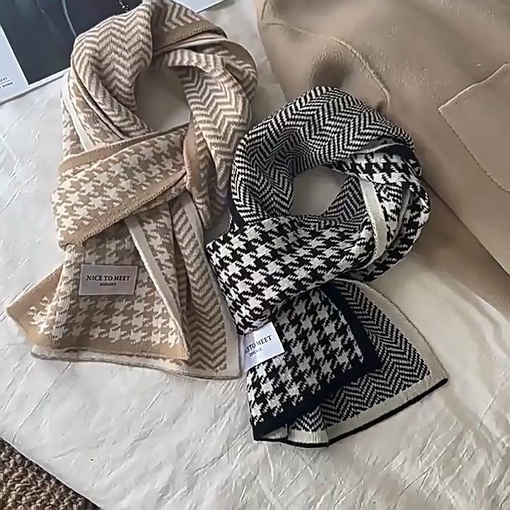 Unisex Houndstooth Scarf Winter Warm Knit Wrap Lightweight Fashion Accessory for Women Men Couple Matching