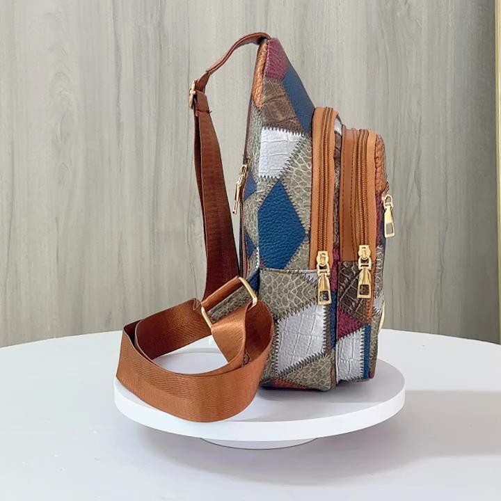 Color Block Chest Bag Women's Print Shoulder Bag Crossbody Bag Multi-Pocket Bag Mobile Phone Bag