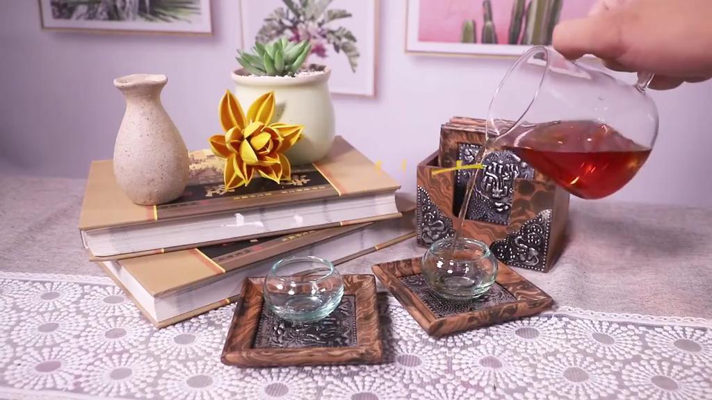 Wood Drink Coasters Elephant Nickel Storage Box Brown Tea Saucers Small Plates Tea Trays Cup Souvenirs Present Gift Handicraft Handmade Kitchenware