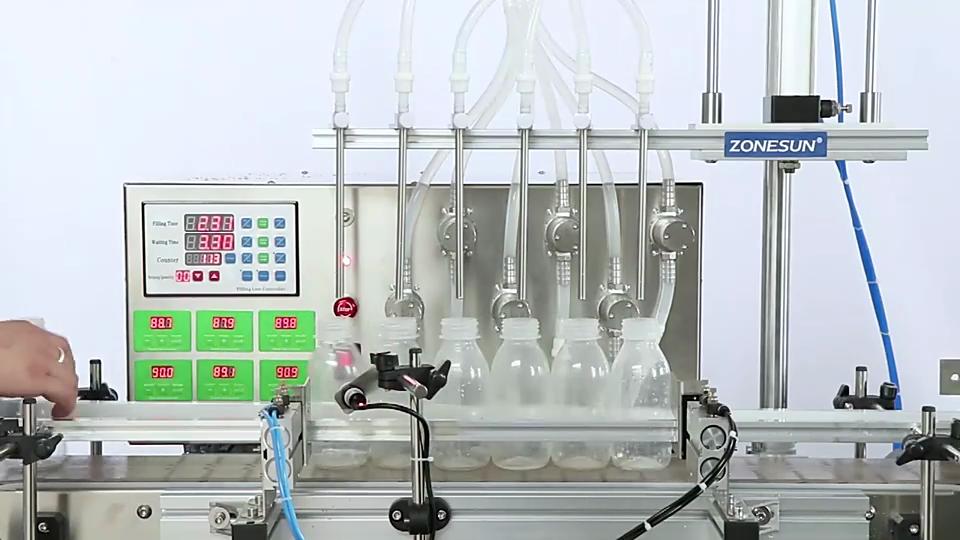ZONESUN ZS-DTMP6M Automatic 6 Diving Nozzles Liquid Filling Machine Magnetic Pump Foamy Liquid Soap Essential Oil Bottle
