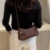 Yogodlns Retro Studded Faux Leather Shoulder Bag with Buckle Detail, Multi-Color for Daily Use Shopping Dating, Commuting and Short Trips
