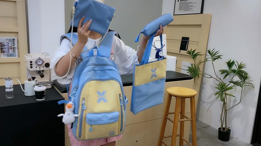 Multi-Piece Backpack Set Color Block Campus Student Schoolbag Women Large Capacity Junior High School Nylon Backpack
