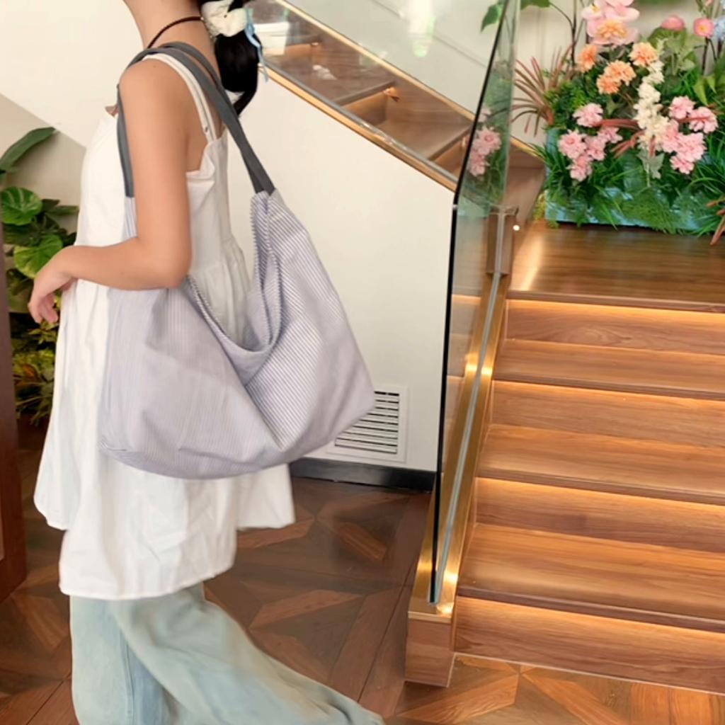Large Capacity Striped Print Tote Bag Women's Shopping Bag Shoulder Bag Underarm Bag