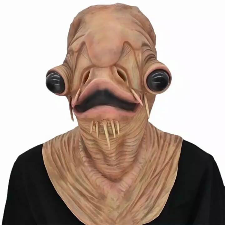 Halloween Latex Fischmonster Maske mit Handschuhen für Kostüm, Rollenspiel und Horror-Events