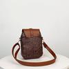 Women’s Crossbody Phone Bag, PU Leather Small Shoulder Purse with Flap & Zipper, Vintage Letter Print Mini Bag