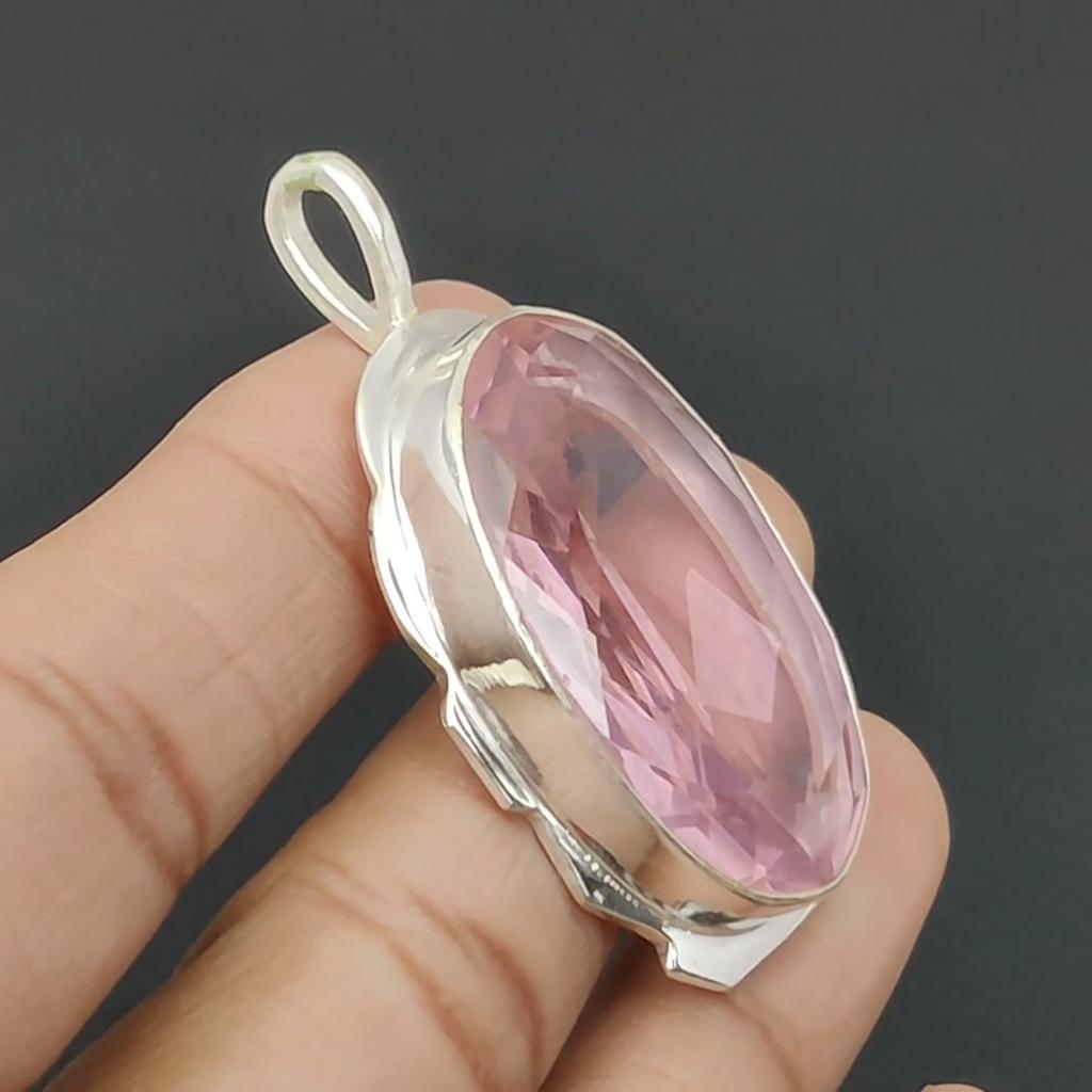 Pietre prețioase din kunzit roz, lucrate manual, bijuterii din argint 925, pandantiv, pandantiv boem, pandantiv cu piatră prețioasă din kunzit roz, pentru cadouri