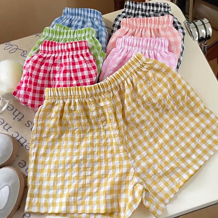 Short à carreaux pour enfants, nouveau Style, pantalon de sport décontracté, ample, fin, polyvalent, pour la maison, été, pour garçons et filles, mignon, à la mode, short de plage