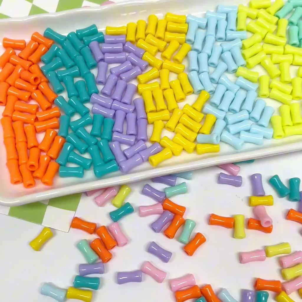 500G Solid Color Acrylic Bamboo Joint Shape Beads Loose Spacer Beads for Necklace Bracelet Keychain DIY Jewelry Making Accessories