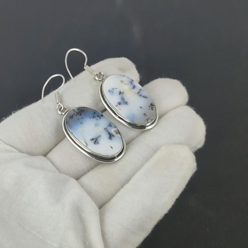 Natürlicher Dendrit Opal Edelstein Antike Ohrringe 925 Sterling Silber Ohrringe, Boho Silber Schmuck Ohrhänger, Geschenke für Party Wear Geschenke für Sie
