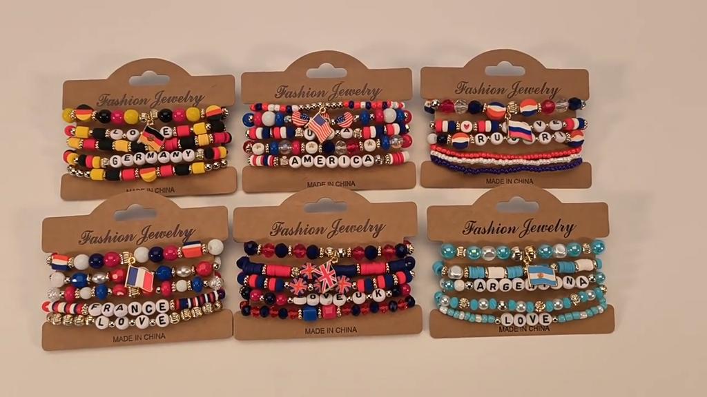 Country Flag Beaded Bracelet Set Multilayer Elastic Jewelry for Fans