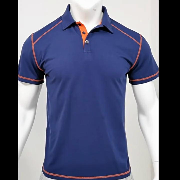 European and American Men’s Summer T-shirt Short Sleeve Polo Shirt Color Block Collared Button Top