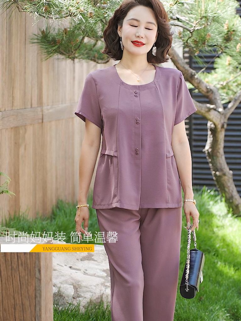 Completo da Donna Taglie Forti in 2 Pezzi, Top a Manica Corta e Pantaloni con Elastico in Vita (Taglia XL-5XL)