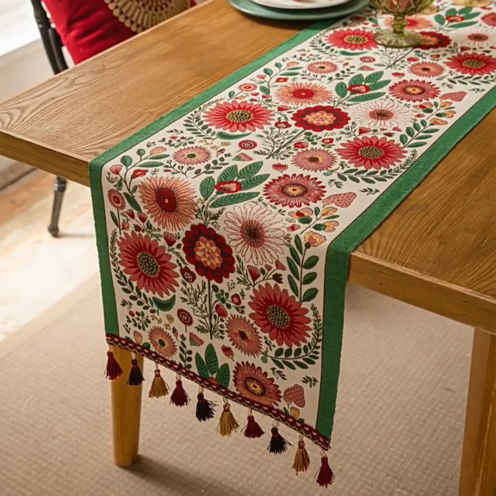 Vintage Floral Table Runner - Printed Bohemian Tablecloth for Dining Cabinets & Coffee Tables