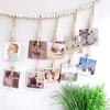 Photo Frame Hanging Rope Bohemian Style Wooden Beads Handmade Non-slip with Clip DIY Craft Gift Wall Picture Mats Clip Holder Organizer Home Decor