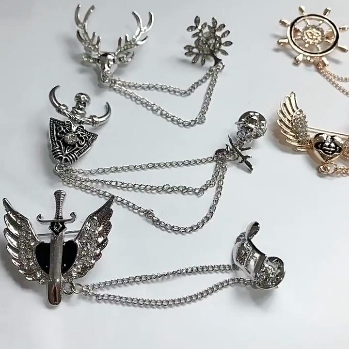 Chain Brooch Men's Suit Accessories Personalized Fashion Pin Fixed Clothes Vintage British Button Pin Metal Jewelry