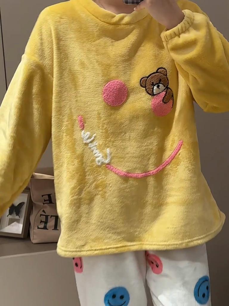 2025 new Autumn Winter cute Cartoon Pajamas Sets for Women Warm Thicken Pajama Long Sleepwear young Girl pyjamas Coral Fleece Homewear Clothes