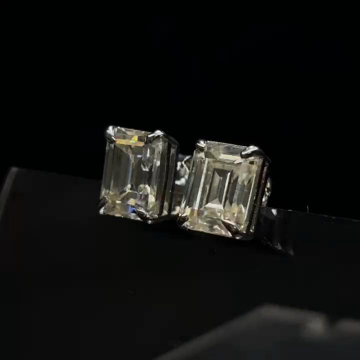 Unique Emerald 13.85 Ct CERTIFIED Synthetic White Moissanite Gems Earring Pair MY.ER-17-NS