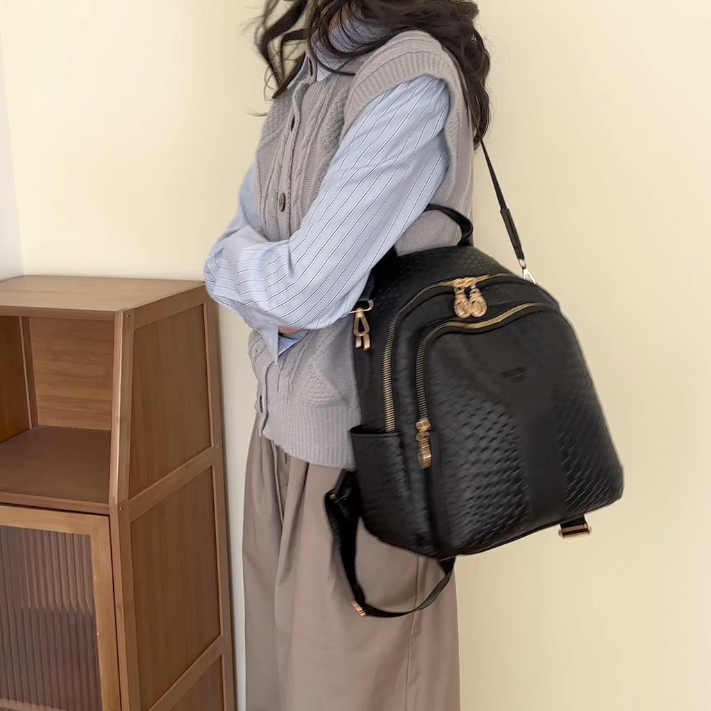 Leather Woven Backpack Women's Travel Bag