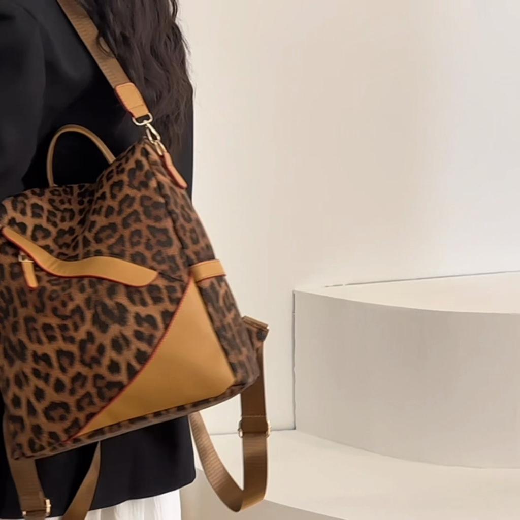 Women's Soft Leather Anti-Theft Backpack Multi-Purpose Leopard Print Shoulder Bag