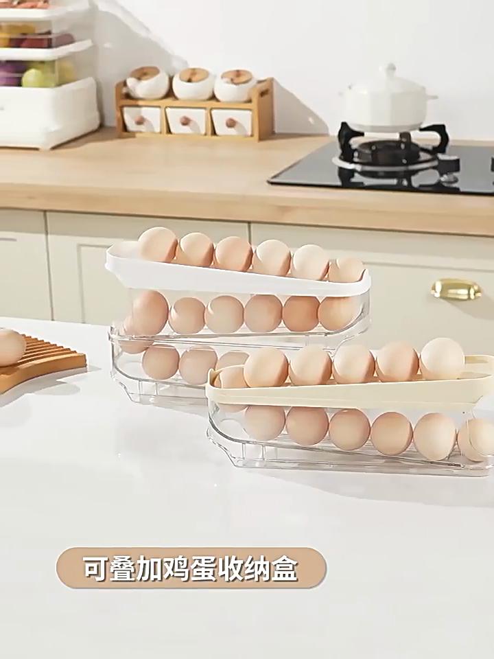 Slide Type Egg Carton Double Automatic Egg Roller Refrigerator Side Door Egg Storage Kitchen Countertop Egg Holder
