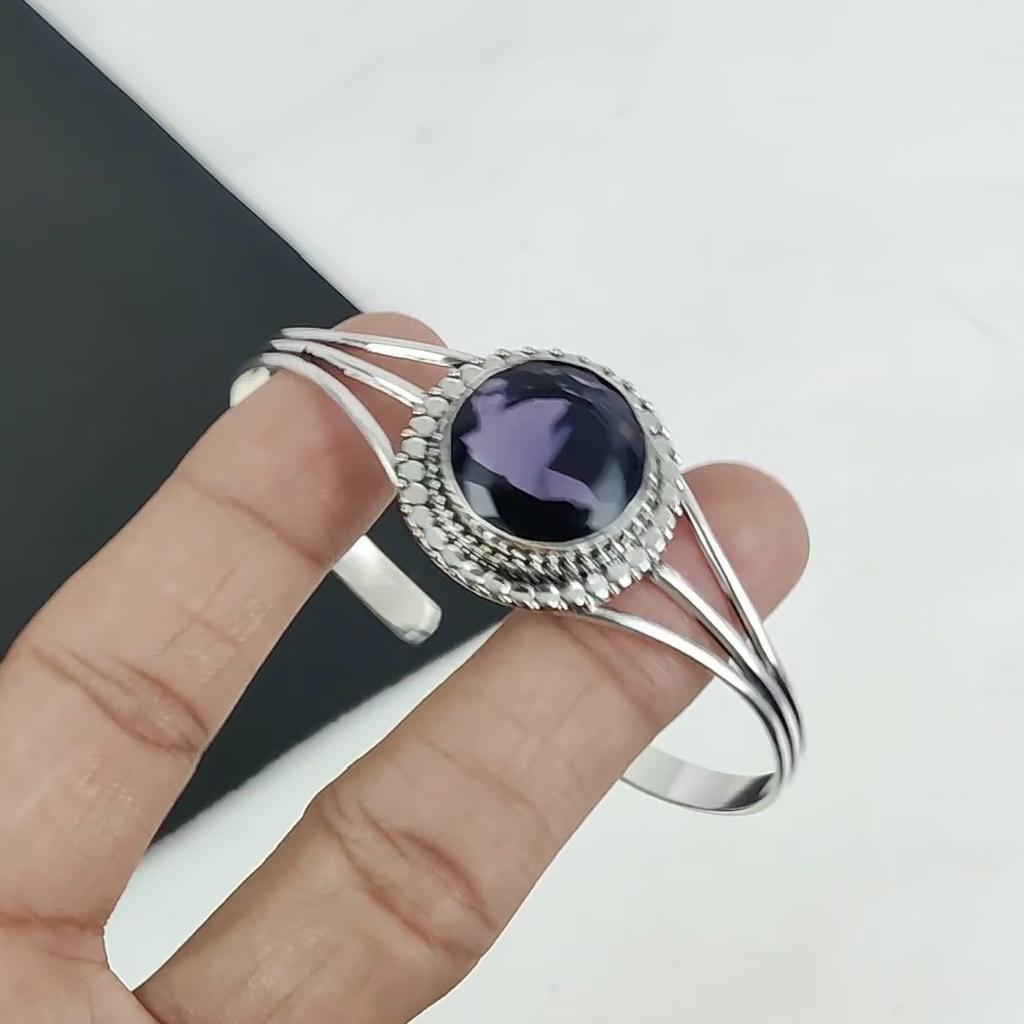 Dainty Amethyst Gemstone Handmade Cuff Bangle 925 Sterling Silver Cuff Bangle, Amethyst Cuff Bangle For Wife , Unisex Bangle, Birthday Gift
