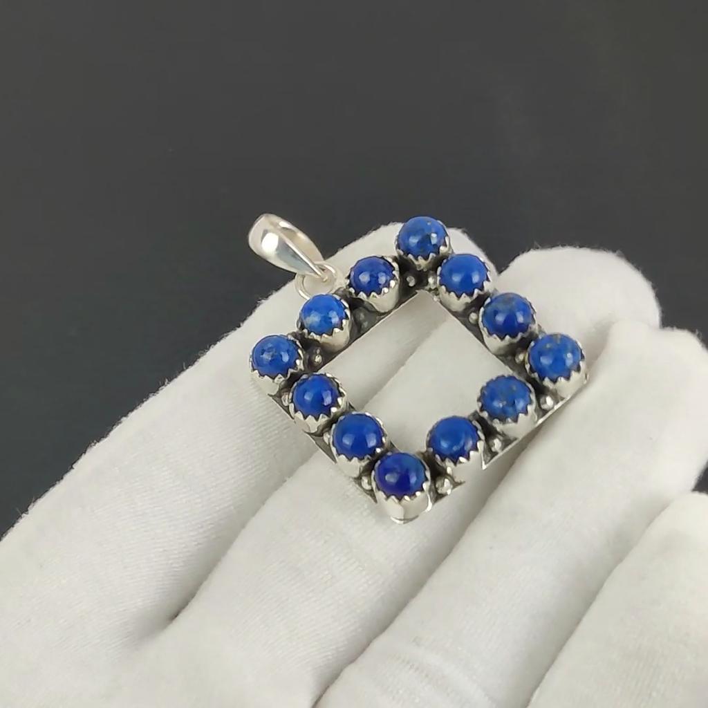 Natural Lapis Lazuli Gemstone Silver Pendant in 925 Sterling Silver- Handmade Design, Everyday Wear Jewelry, Unique Pendant Party Wear Gift