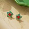 Cloisonné Peony Flower Stud Earrings, Classical Palace Enamel Craftsmanship