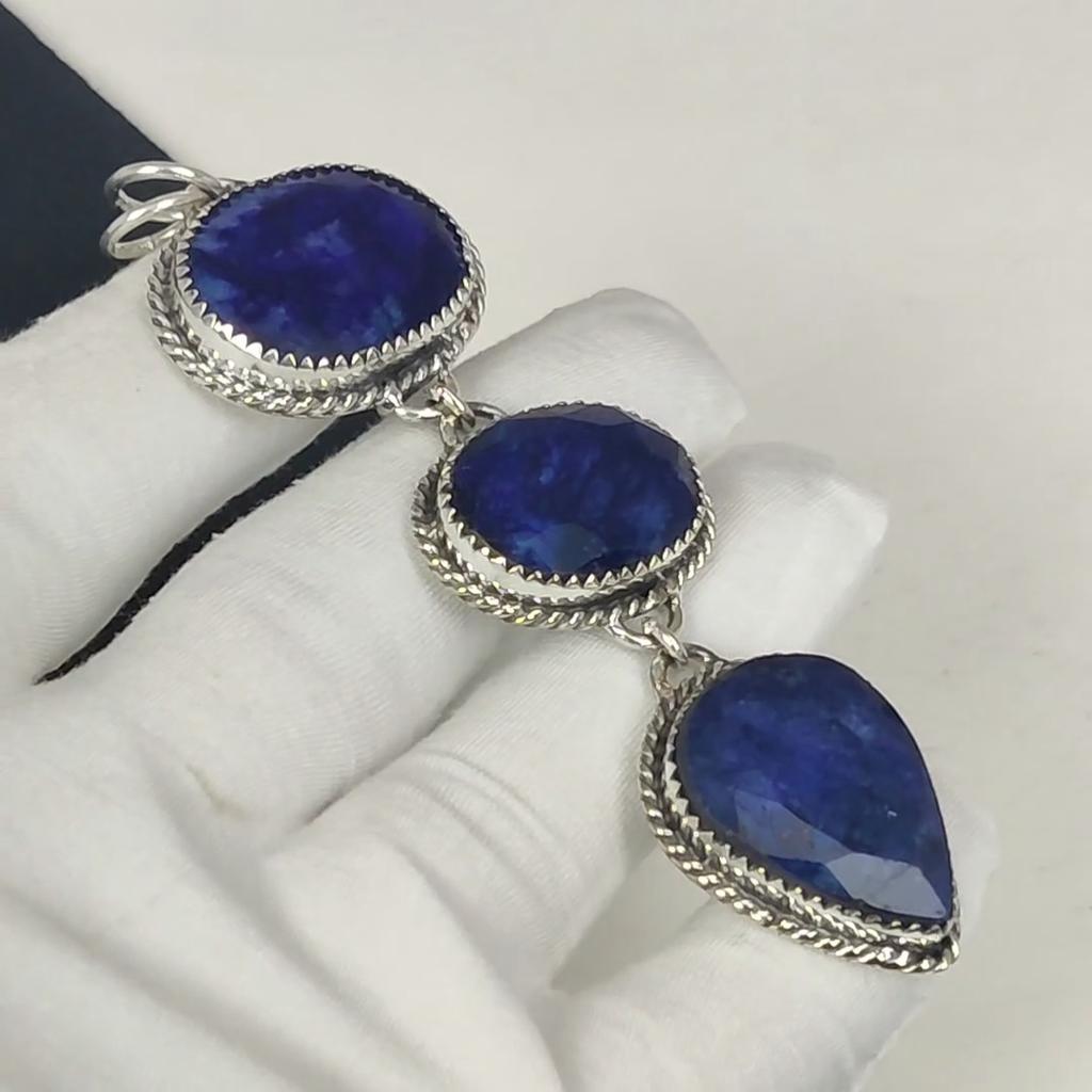 Blue Sapphire Gemstone Silver Pendant In 925 Sterling Silver- Handmade Design, Everyday Wear Jewelry, Unique Pendant Father's Day Gifts