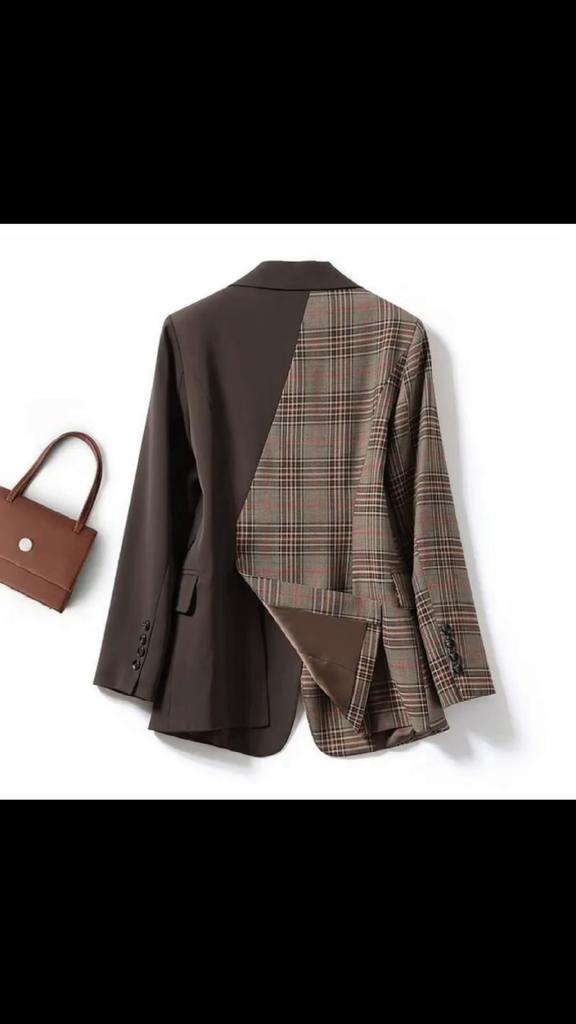Әйелдердің көктемгі және күзгі жоғарғы дизайндағы Slim Fit ретро пальтосына арналған Splice плаид костюмі