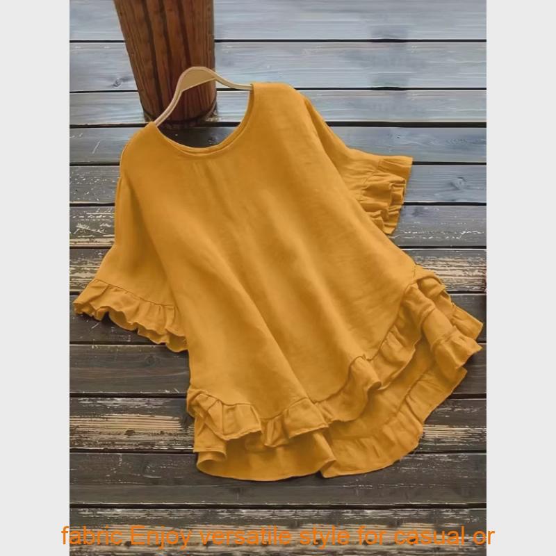 Ice Silk Blouse With Ruffle Sleeve For Casual Wear In Spring