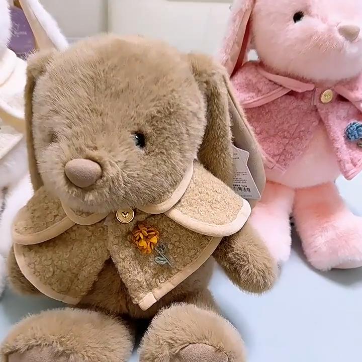 Plush Rabbit Stuffed Animal Sitters With Cloak And Flower Decor For Girls Gift And Home Decor