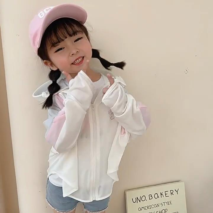 Kids Patchwork Color Block Ice Silk Sun Protection Jacket UPF50+ UV Protection Lightweight Breathable Summer Loose Fit Girls Sun Hoodie