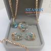 PATAYA Rose Gold Color Micro-setting Process Aquamarine Color Artificial Zircon Earring Ring Combo Set