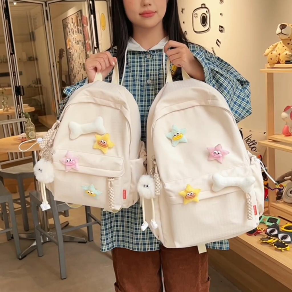 Solid Color Women's Backpack Large Capacity Student School Bag