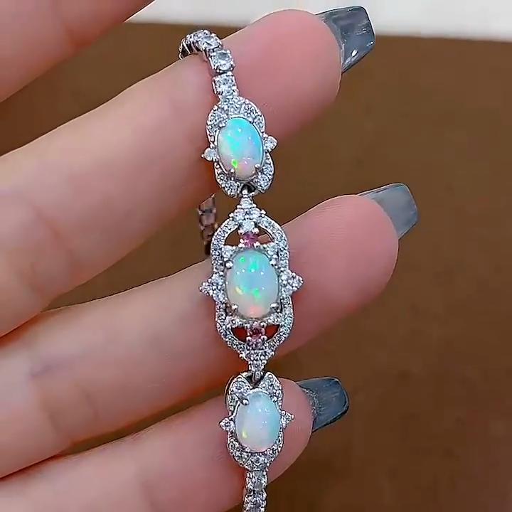 Sace Gems 925 Sterling Silver 6*8MM Natural Opal Gemstone Bracelrts for Women Engagement Cocktail Party Fine Jewelry