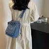 Pleated Bucket Bag Women's Denim Bag Small Shoulder Bag Crossbody Bag