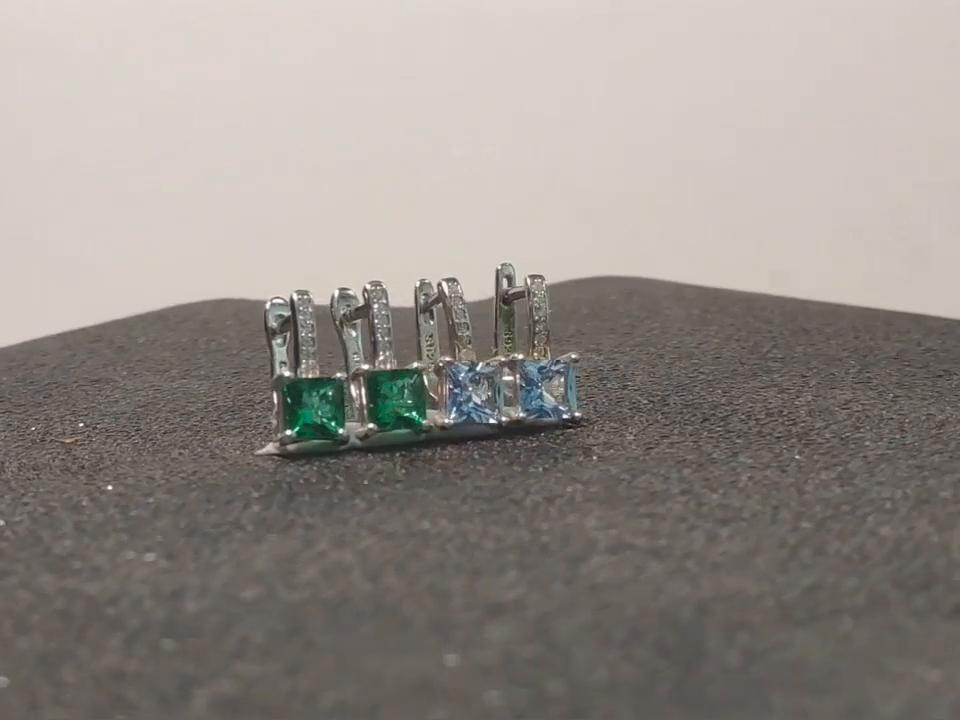 5mm Nano Sky Blue Topaz Quadrat 925 Sterling Silber Clip Ohrring AAA Weiß Runde Zirkon Frauen Ohrringe