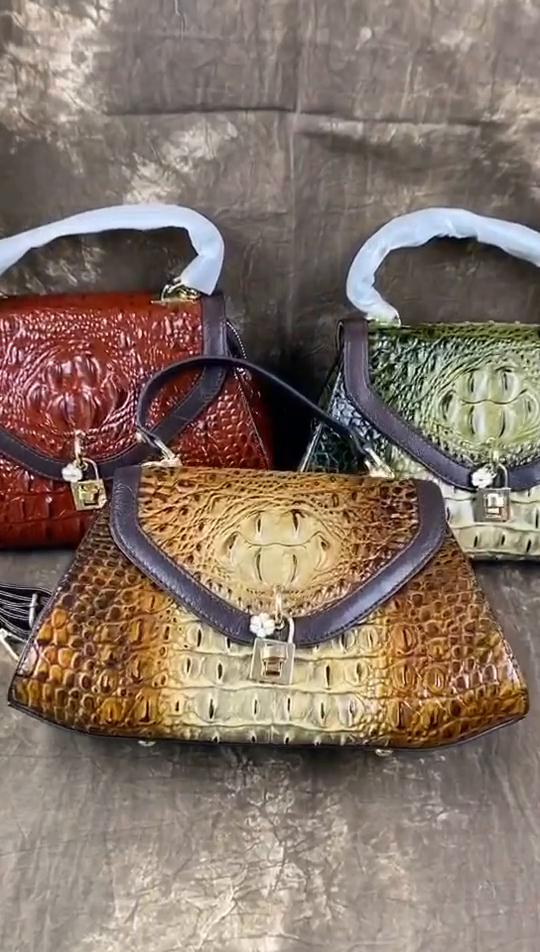 Johnature Retro Alligator-mønster ekte skinn Damehåndvesker Fritid kuskinn Skulder- og crossbody-vesker med stor kapasitet
