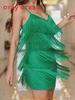 Elegant Summer Sleeveless Tassel Dress With Deep V Neck For Nightclub And Party Wear