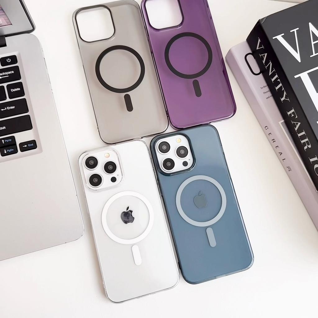 Custodia magnetica trasparente ultrasottile per iPhone 16, 15, 14, 13, 12, 11 Pro Max, cover posteriore trasparente con ricarica wireless per iPhone 16.