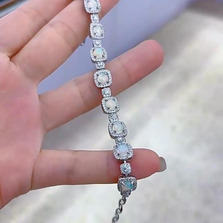 Sace Gems 925 Sterlingsilber 5MM Natürlicher Opal Edelstein Armbänder für Frauen Verlobung Cocktailparty Feinschmuck