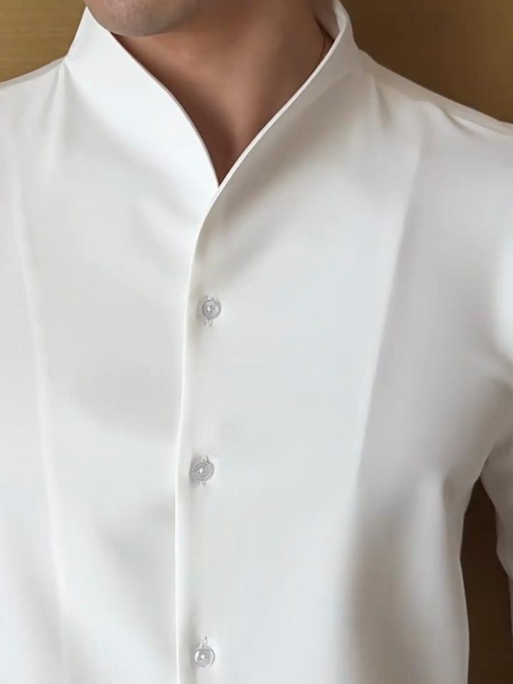 Vår Høst Ny Herre V-hals Skjorte Britisk Stil Rynkefri Myk Ensfarget Casual Elastisk Slim Fit Langermet Skjorte Herreklær