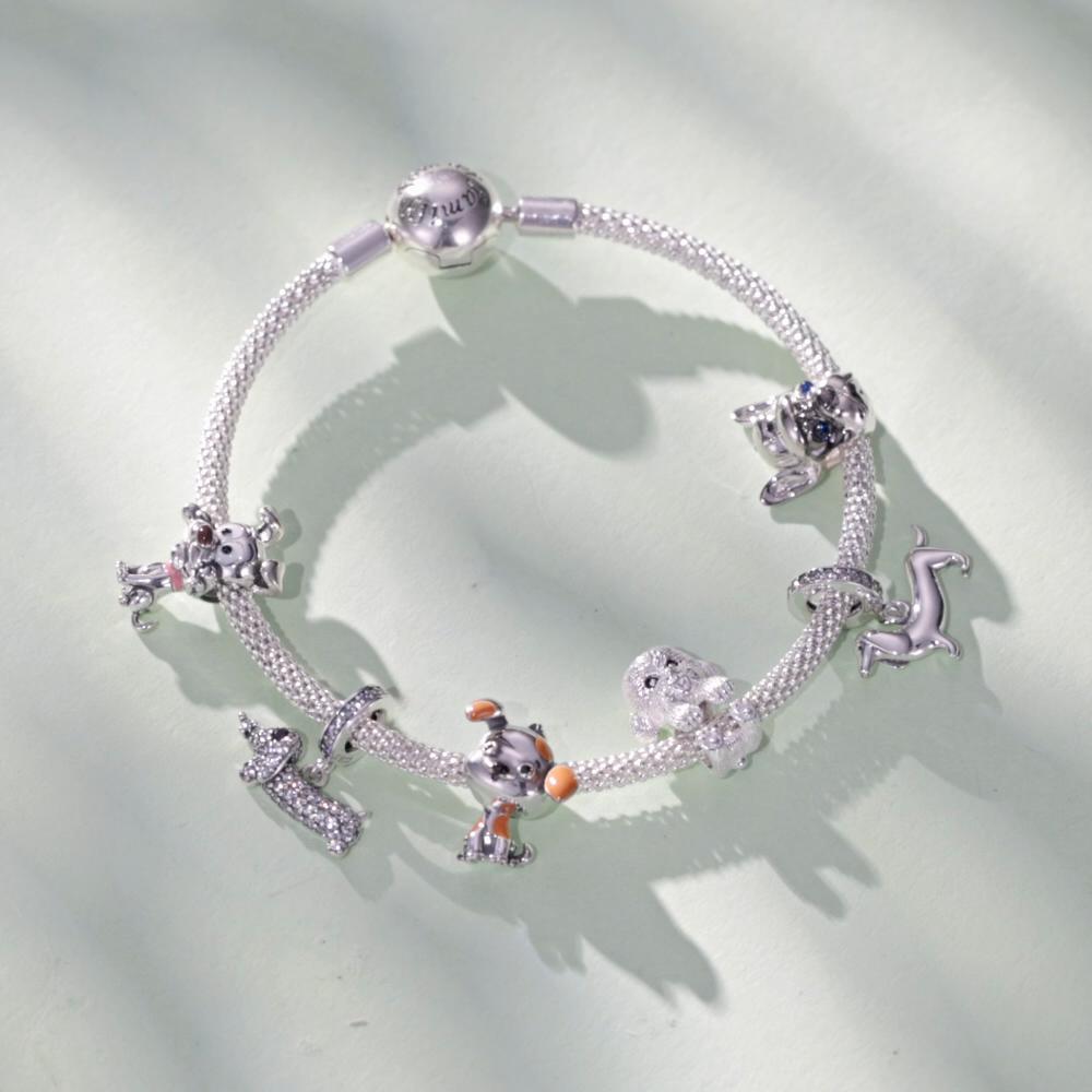 WOSTU Mărgele de câine franțuzesc din argint 925 Breloc drăguț pentru câini pentru femei, fete, brățară și brățară, bijuterii fine DIY