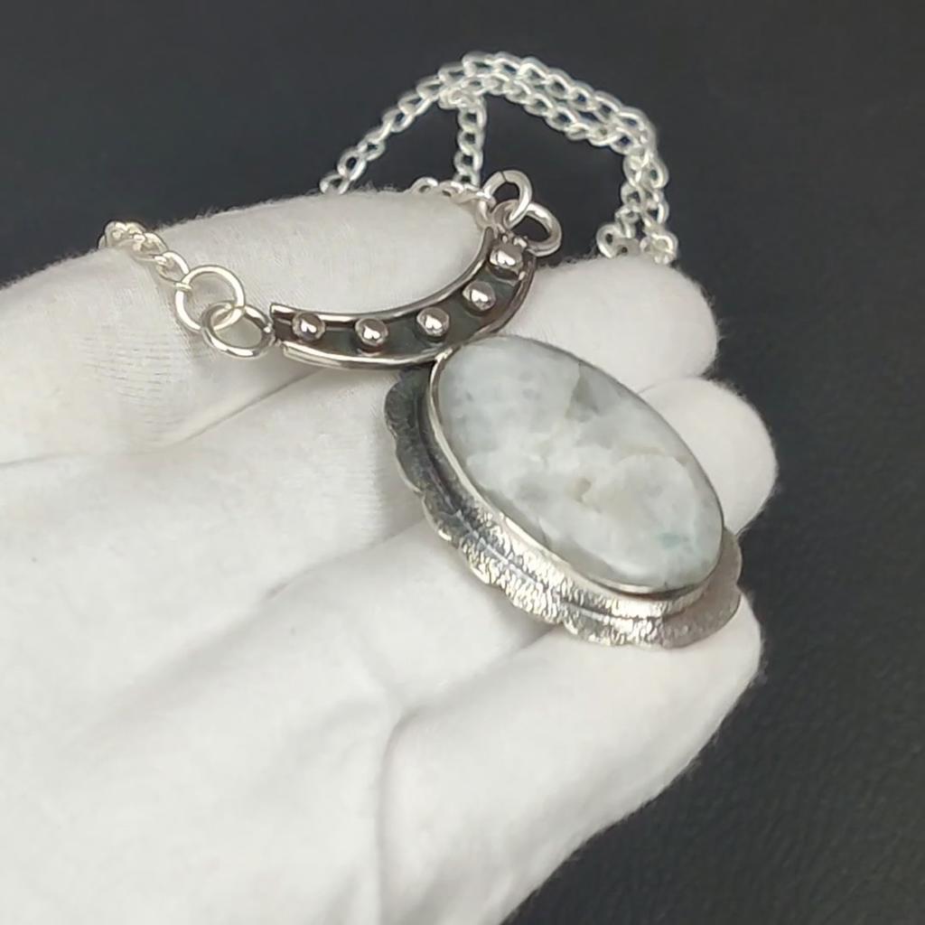 Collana in pietra di luna arcobaleno, pietra preziosa in pietra di luna arcobaleno, collana in argento sterling 925, gioielli in pietra di luna arcobaleno naturale per le donne, per regali