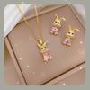 Pink Synthetic Zircon Rabbit Jewelry Sets Earrings Necklace for Women