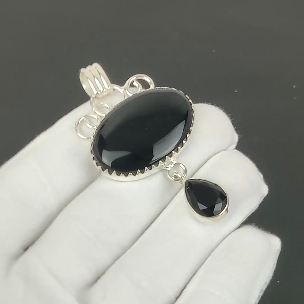 Black Onyx Pendant, 925 Sterling Silver Handmade Jewelry, Black Spinel Silver Pendant, Party Wear Jewelry For Women's, Pendant Christmas Jewelry