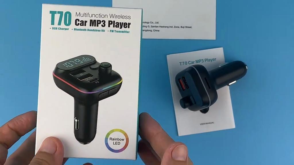 Car FM Transmitter Bluetooth 5.0 with RGB Light, QC3.0 Fast Charger, Voltage Monitor, Type-C Port, Handsfree Car Kit