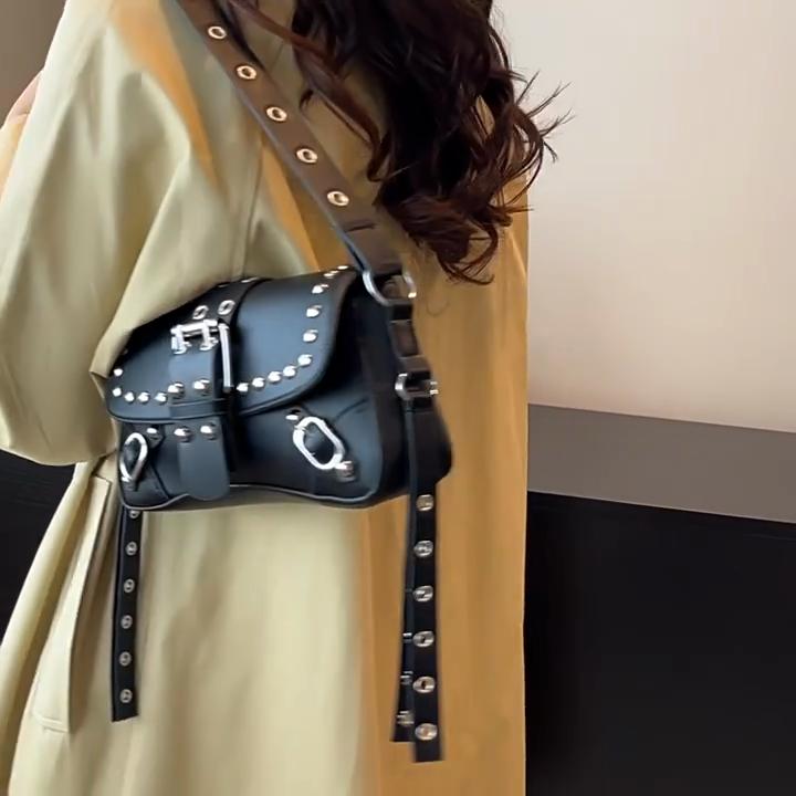 Trendy Punk Style Armpit Bag Large Capacity Underarm Bag Vintage Style Handbag Rivet Design Shoulder Bag For Women